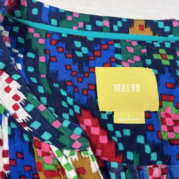 Maeve Anthropologie Topoxte Ikat Tunic Peplum 3/4 Sleeve Boho Vibrant Top 6 FLAW - Picture 4 of 12